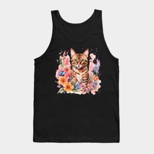 A bengal cat decorated with beautiful watercolor flowers Tank Top